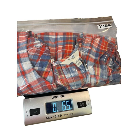 Terra & Sky Plus 4X Short Sleeve Plaid Ruffle Blouse Red Blue Cotton Top NWT - Picture 14 of 15